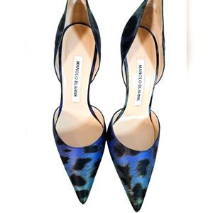 Manolo Blahnik Leopard Print Heels in Blue and Black